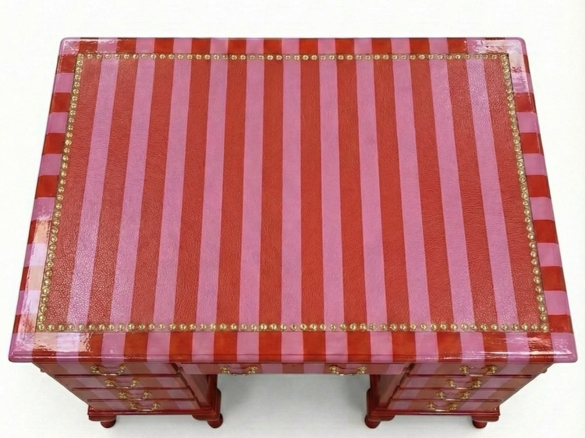 Vintage Office Desk in Red & Pink Stripes