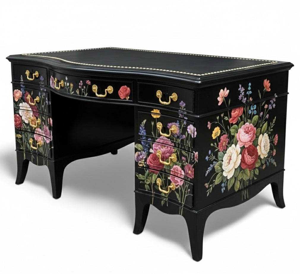 Vintage Office Desk Dark Florals