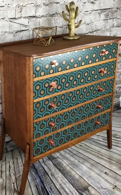 Vintage Chest Of Drawers Hexagon Print