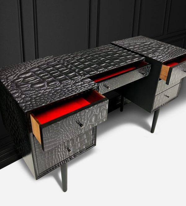 black antique dressing table Vintage in Alligator Size:L Tall simple black prom dress LIGHT-GREEN-DRESS