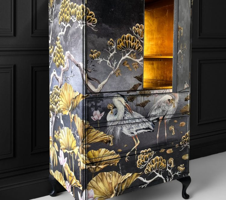Upcycled Painted Cocktail Cabinet - Gold & Black