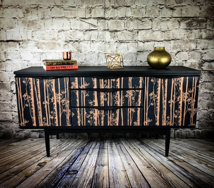 Painted Black Upcycled Sideboard with Tree Print