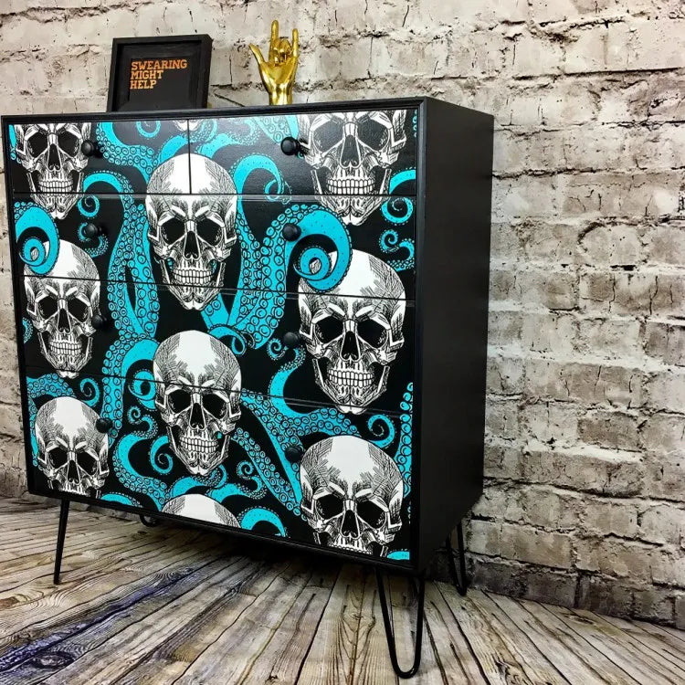 Upcycled Chest of Drawers Skull Octopus