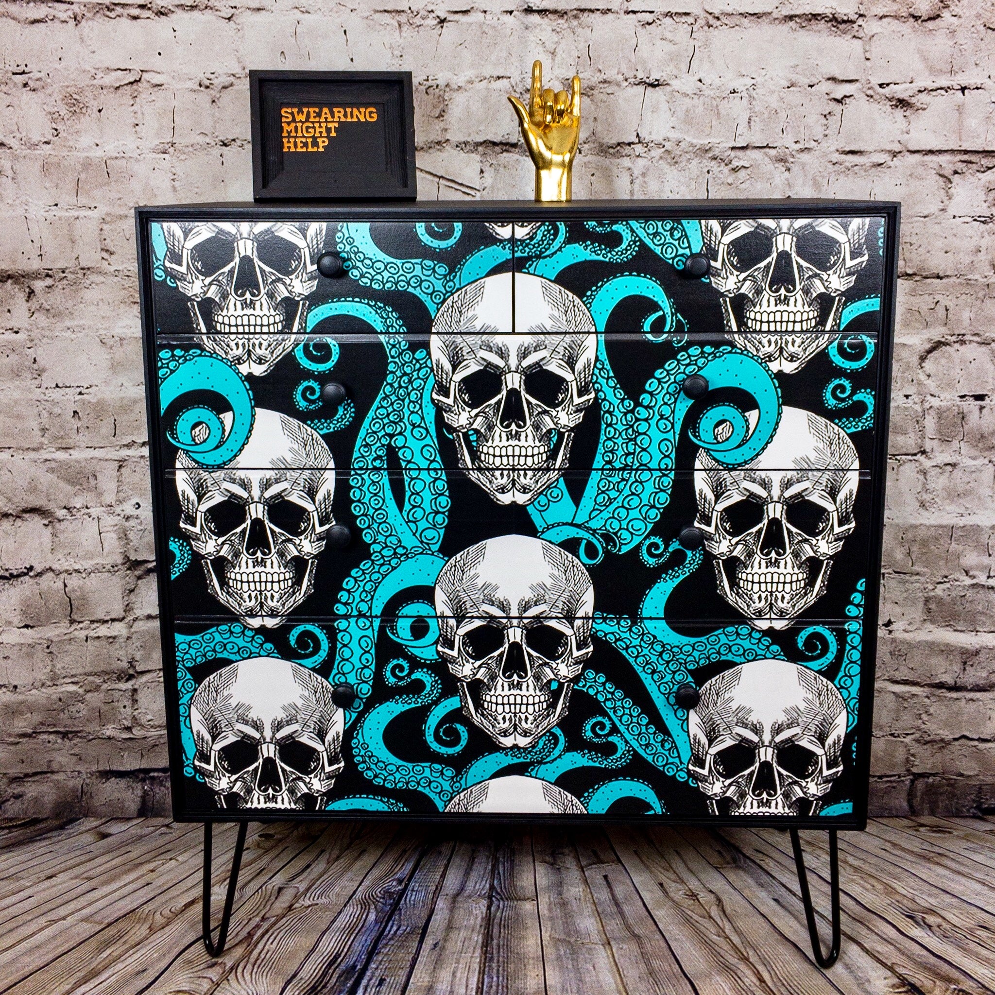 Upcycled Chest of Drawers Skull Octopus
