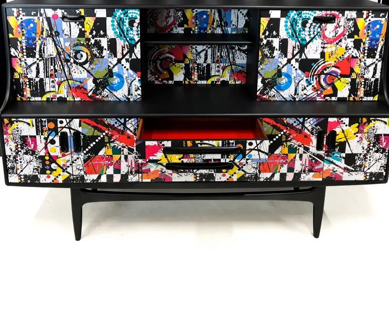 Modern Painted Sideboard with Abstract Graffiti