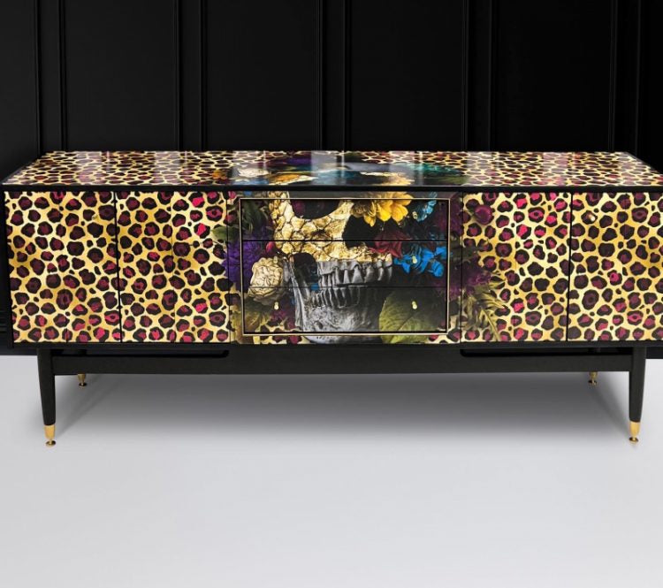 Painted Sideboard with Leopard & Skull