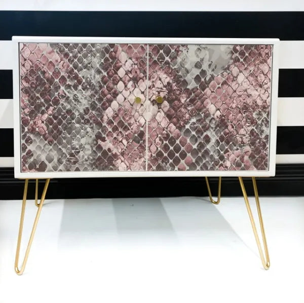 Painted Bathroom Cabinet in Pink and White Snakeskin - Shoe cabinet