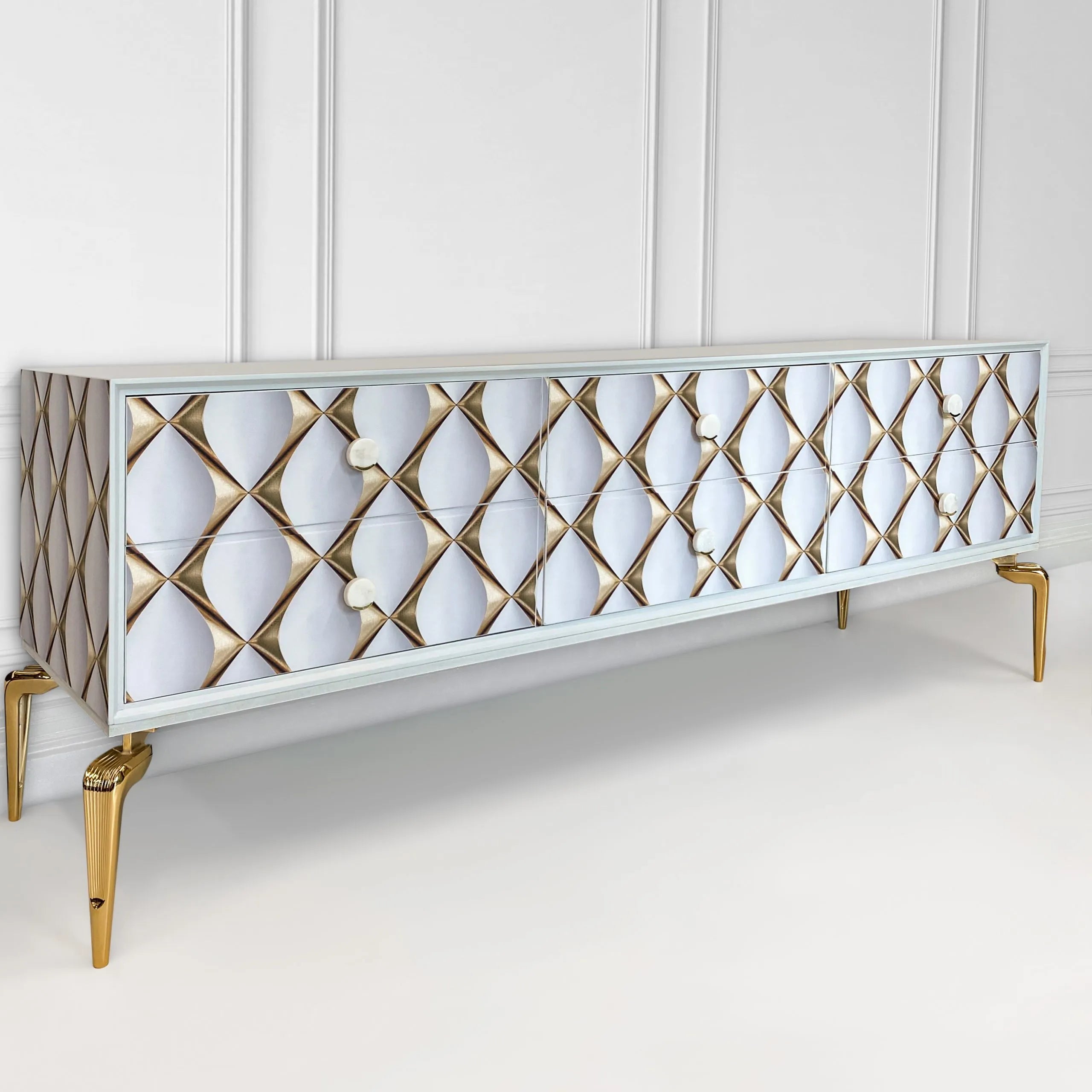 Painted White Sideboard - Gatsby Art Deco Vintage Sideboard in White and Gold