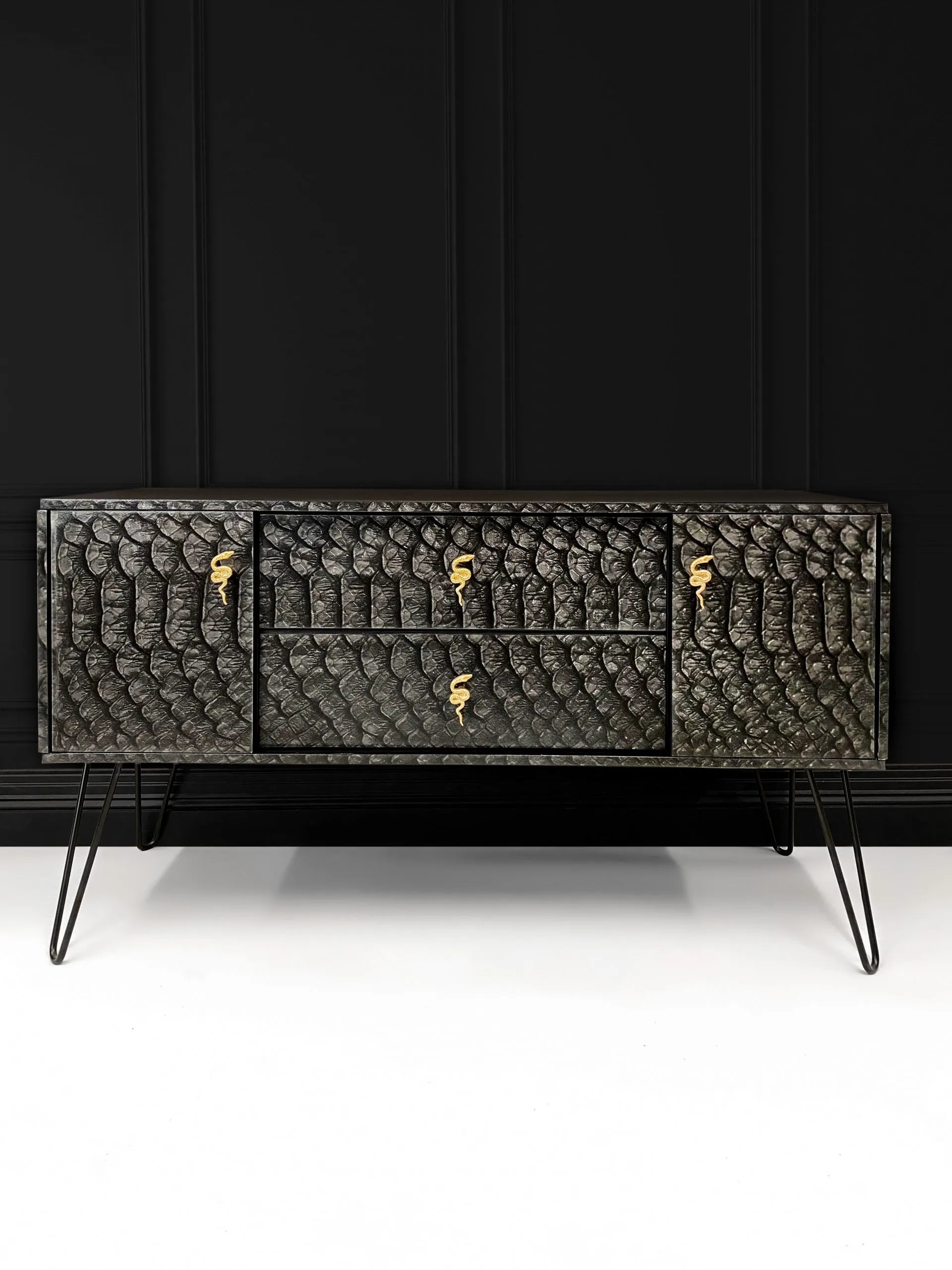Upcycled Vintage Sideboard Black Snakeskin
