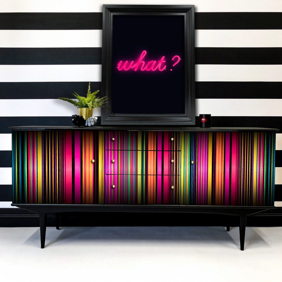 Vintage Neon Stripes Upcycled Sideboard
