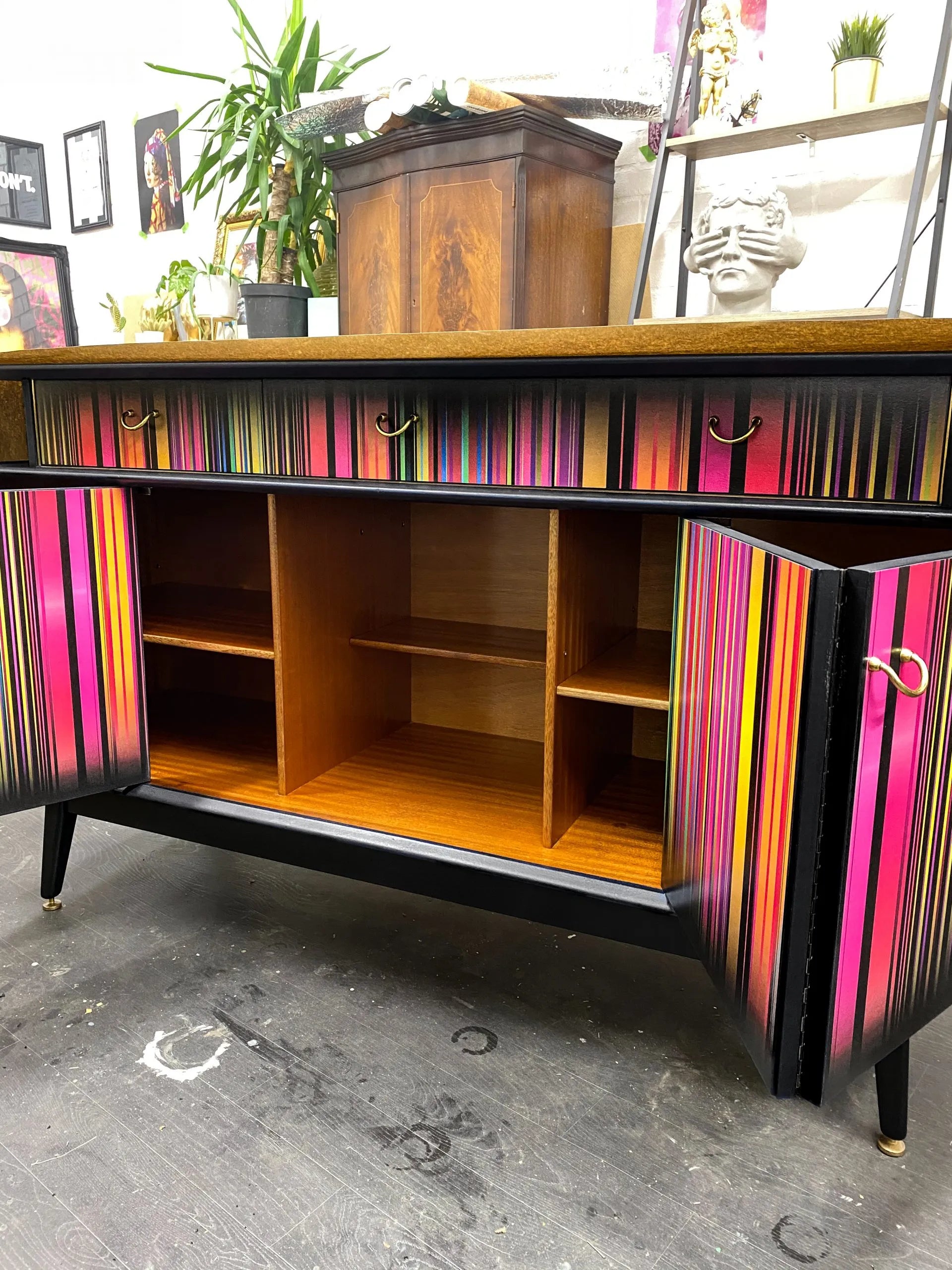 Vintage G Plan Sideboard with Neon Stripes