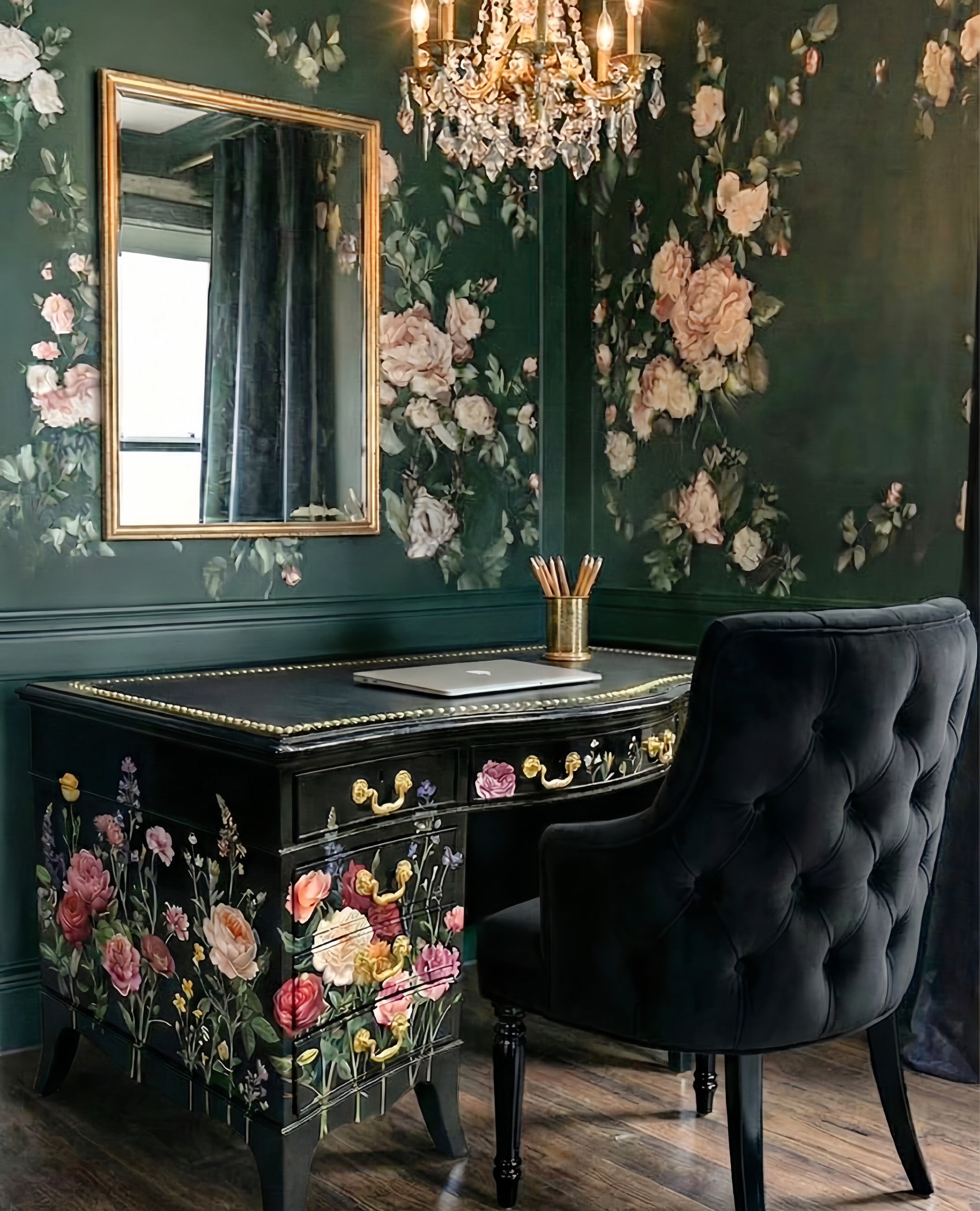 Vintage Office Desk Dark Florals