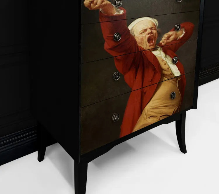 Upcycled Black Chest Of Drawers - Funny Vintage Art