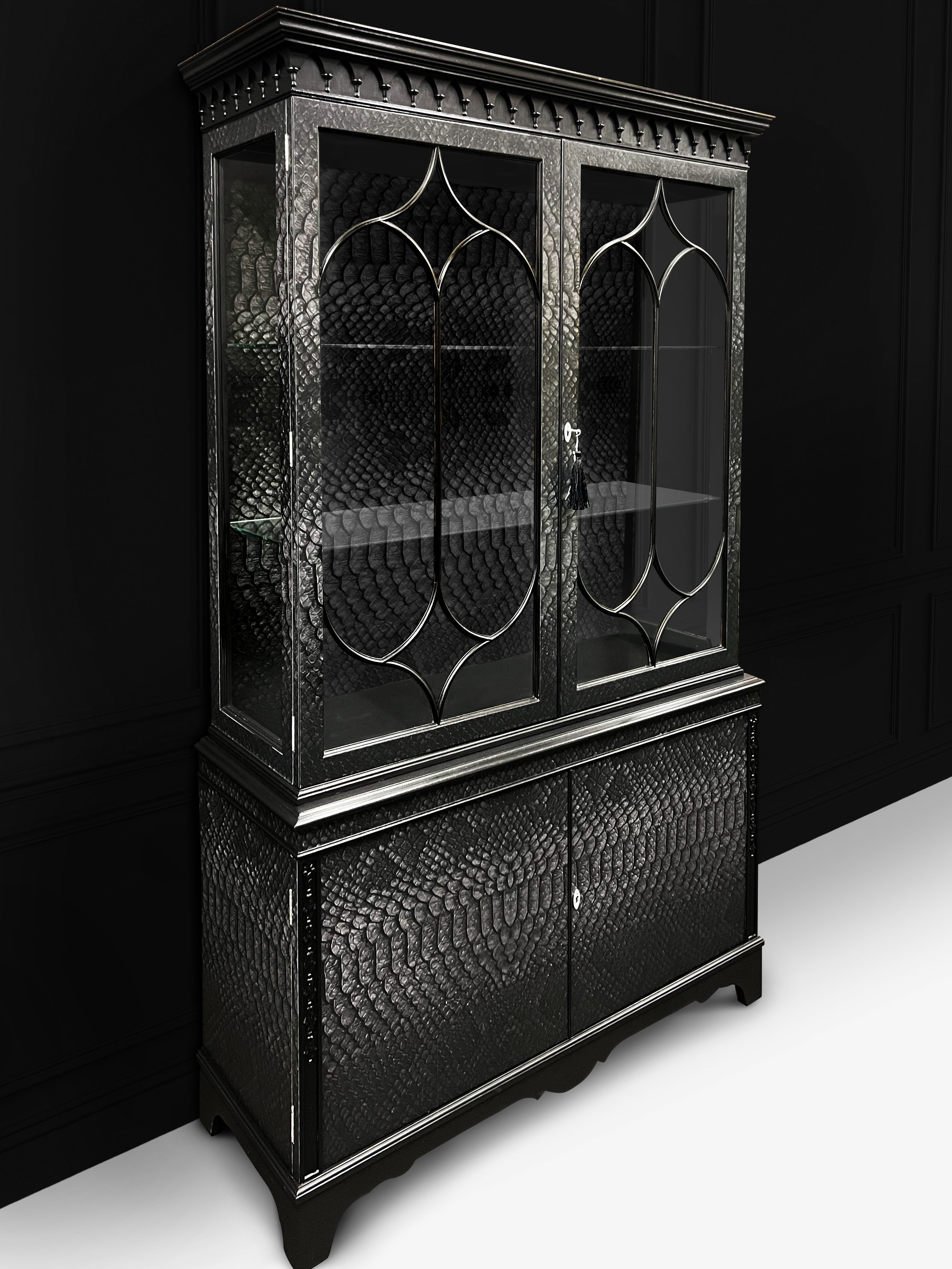 Upcycled Painted Display Cocktail Cabinet - Black Snakeskin