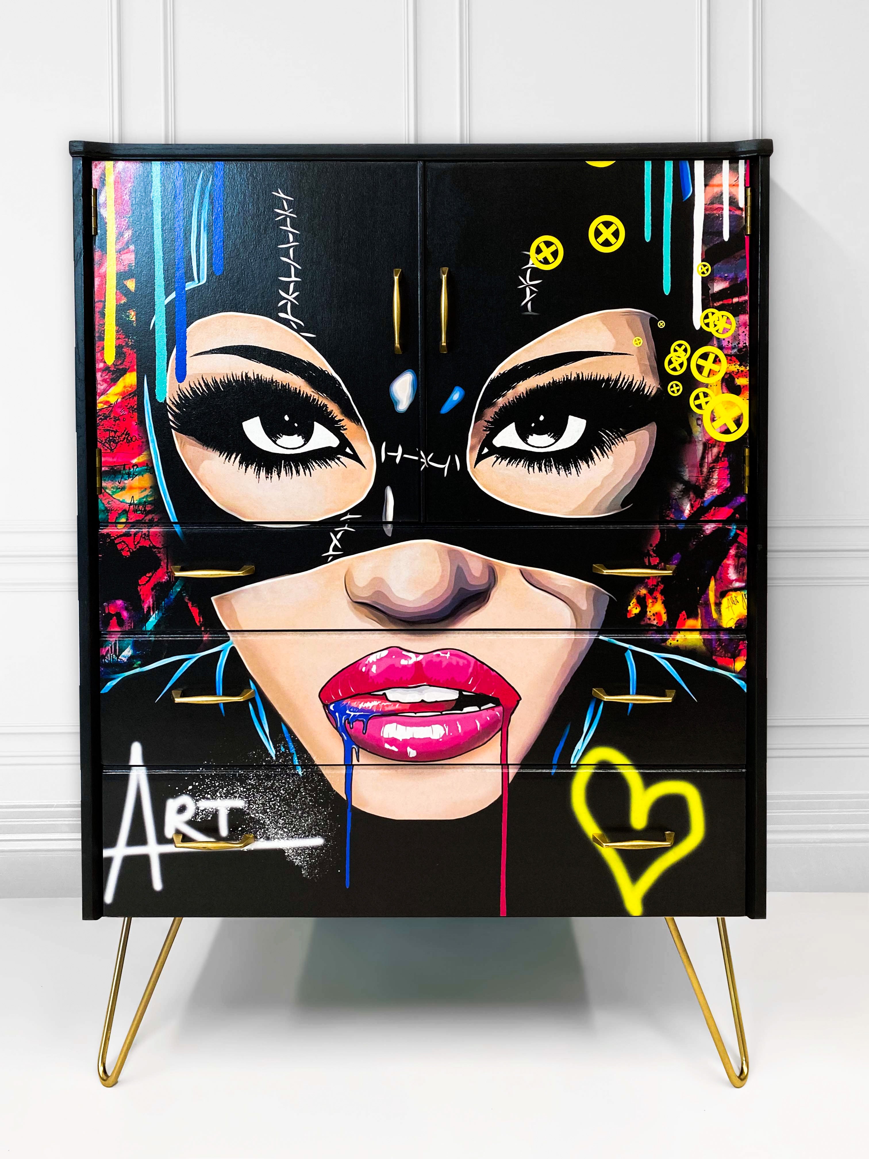 Upcycled Vintage Cabinet - Catwoman Pop Art