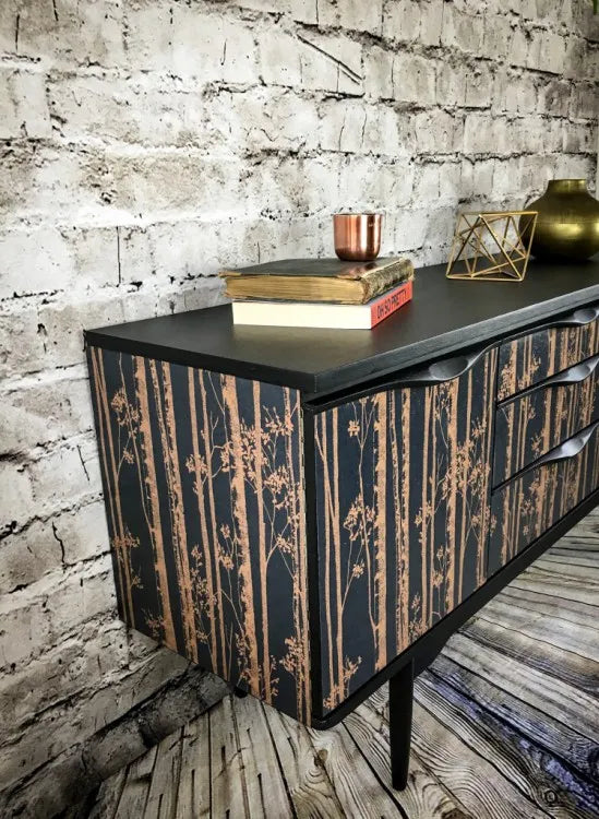 Painted Black Upcycled Sideboard with Tree Print