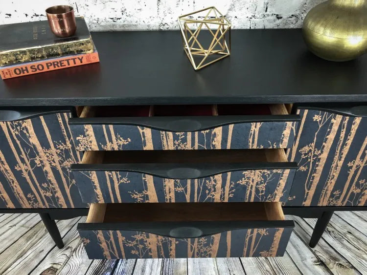 Painted Black Upcycled Sideboard with Tree Print