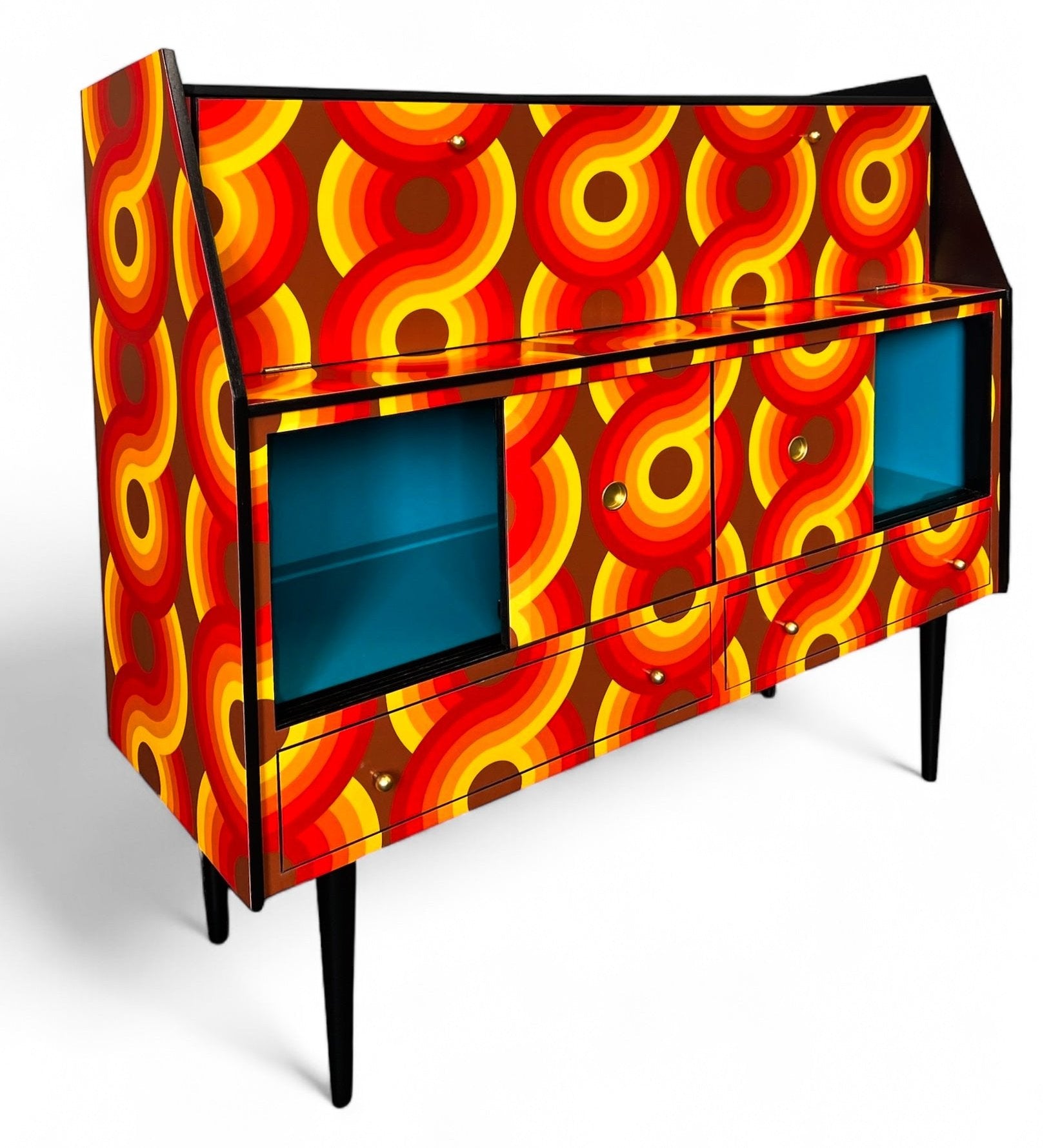 Upcycled Painted Cocktail Cabinet - Retro Circles