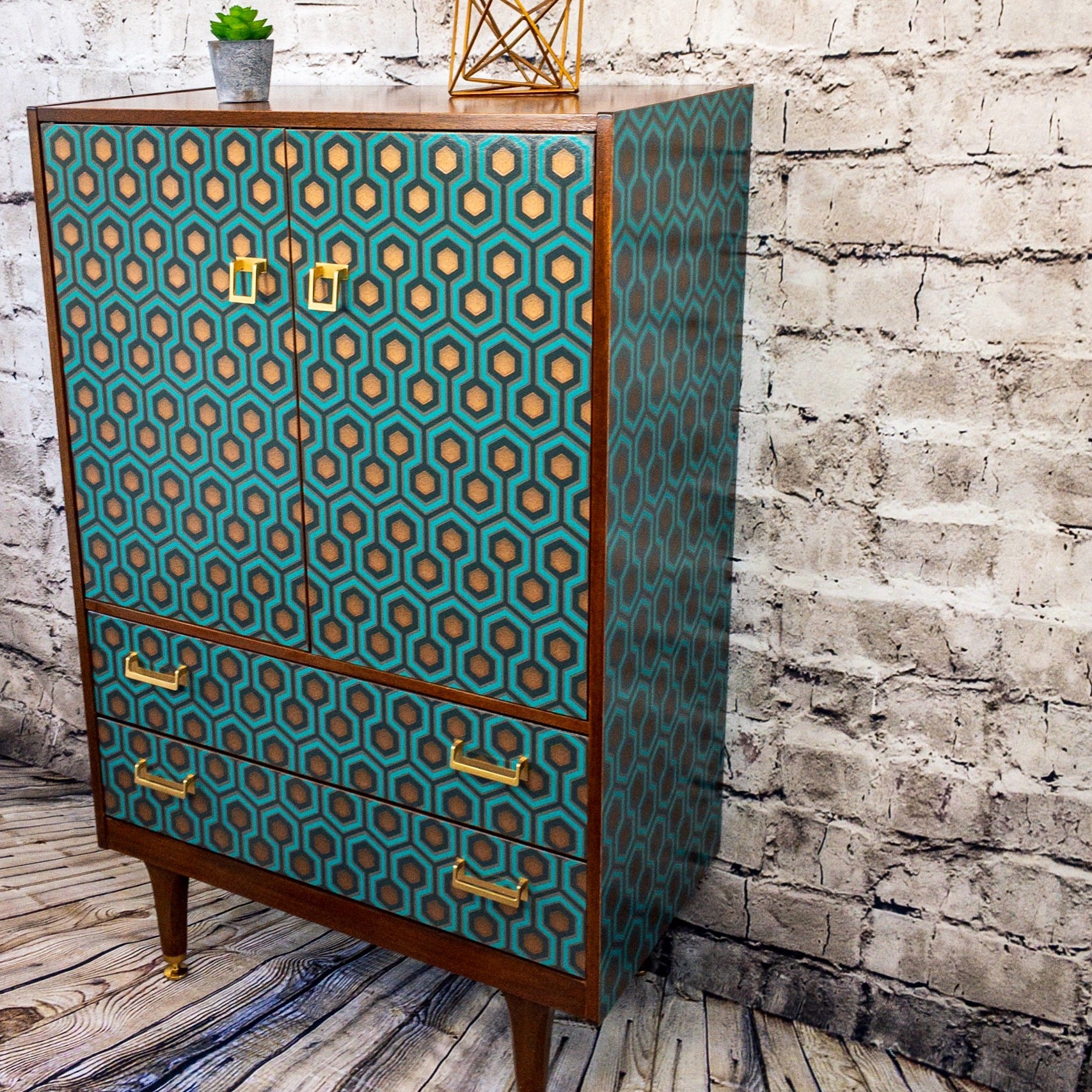 Upcycled Vintage Cabinet Geometric Design