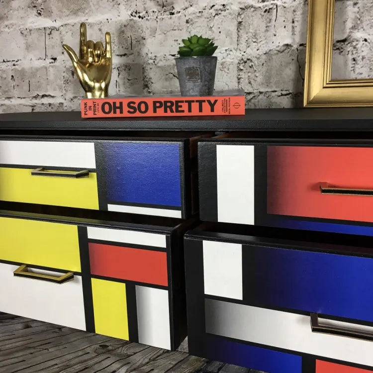 Upcycled Vintage Sideboard, TV unit with Mondrian Design