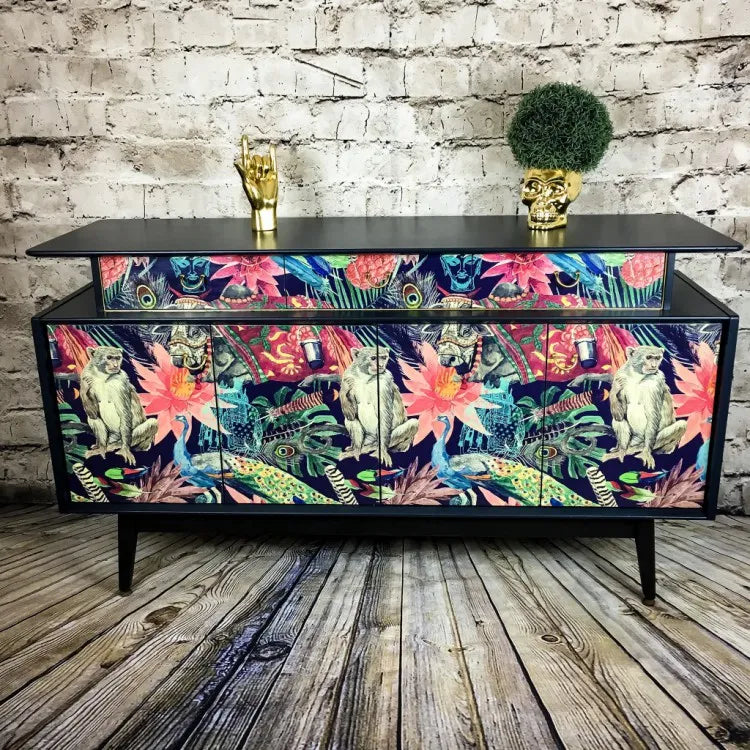 Retro Sideboard with Tropical Print Jungle Print