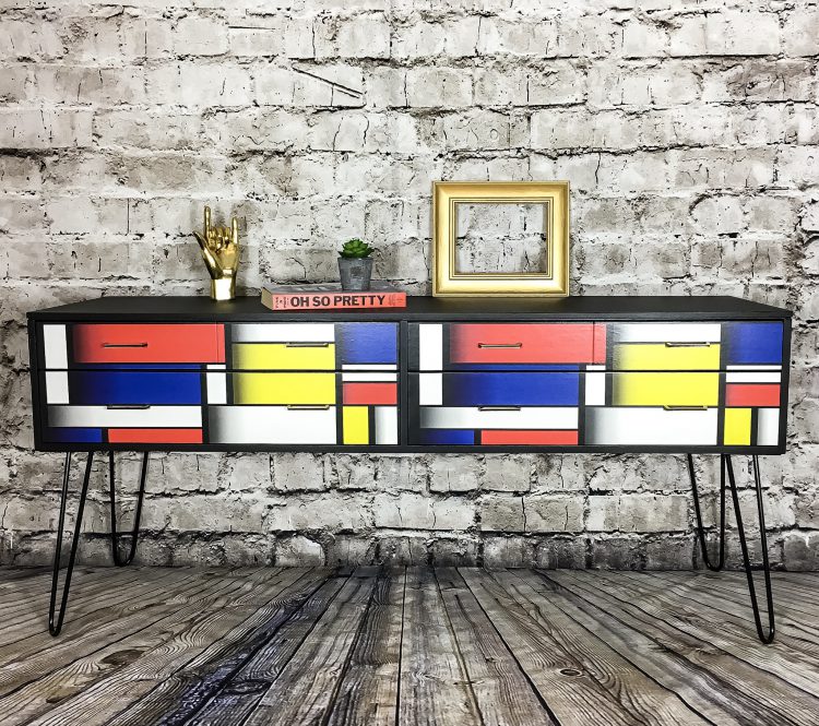 Upcycled Vintage Sideboard, TV unit with Mondrian Design