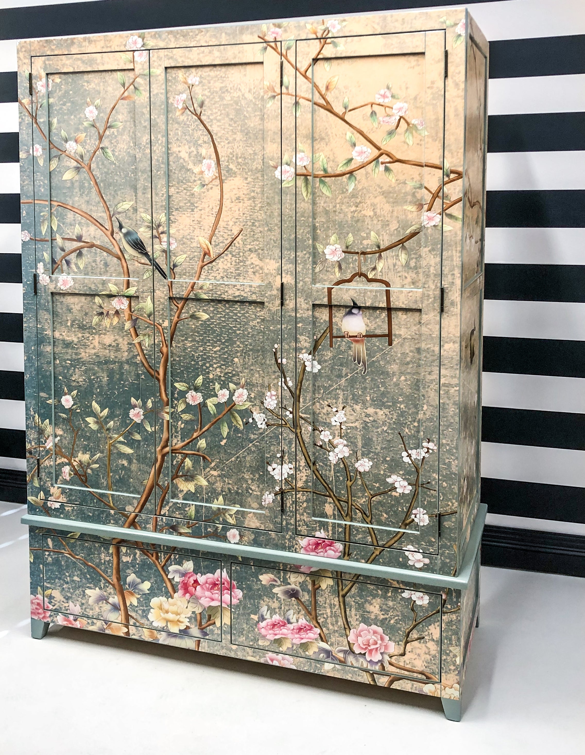 Upcycled Painted Chinoiserie Wardrobe