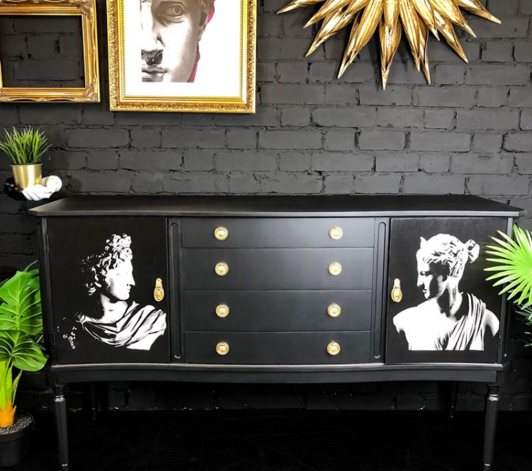 Vintage Black Sideboard GODS AND GODDESSES