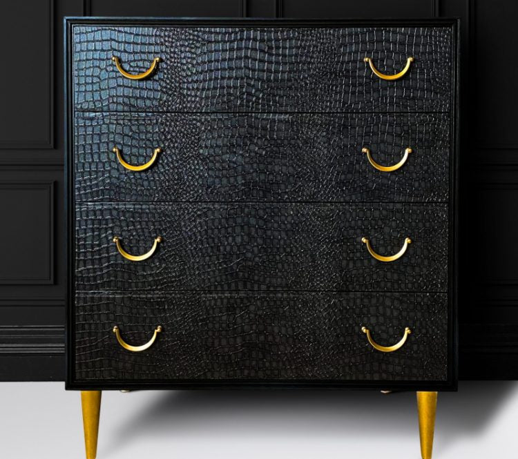 Painted Black Chest Of Drawers with Snakeskin