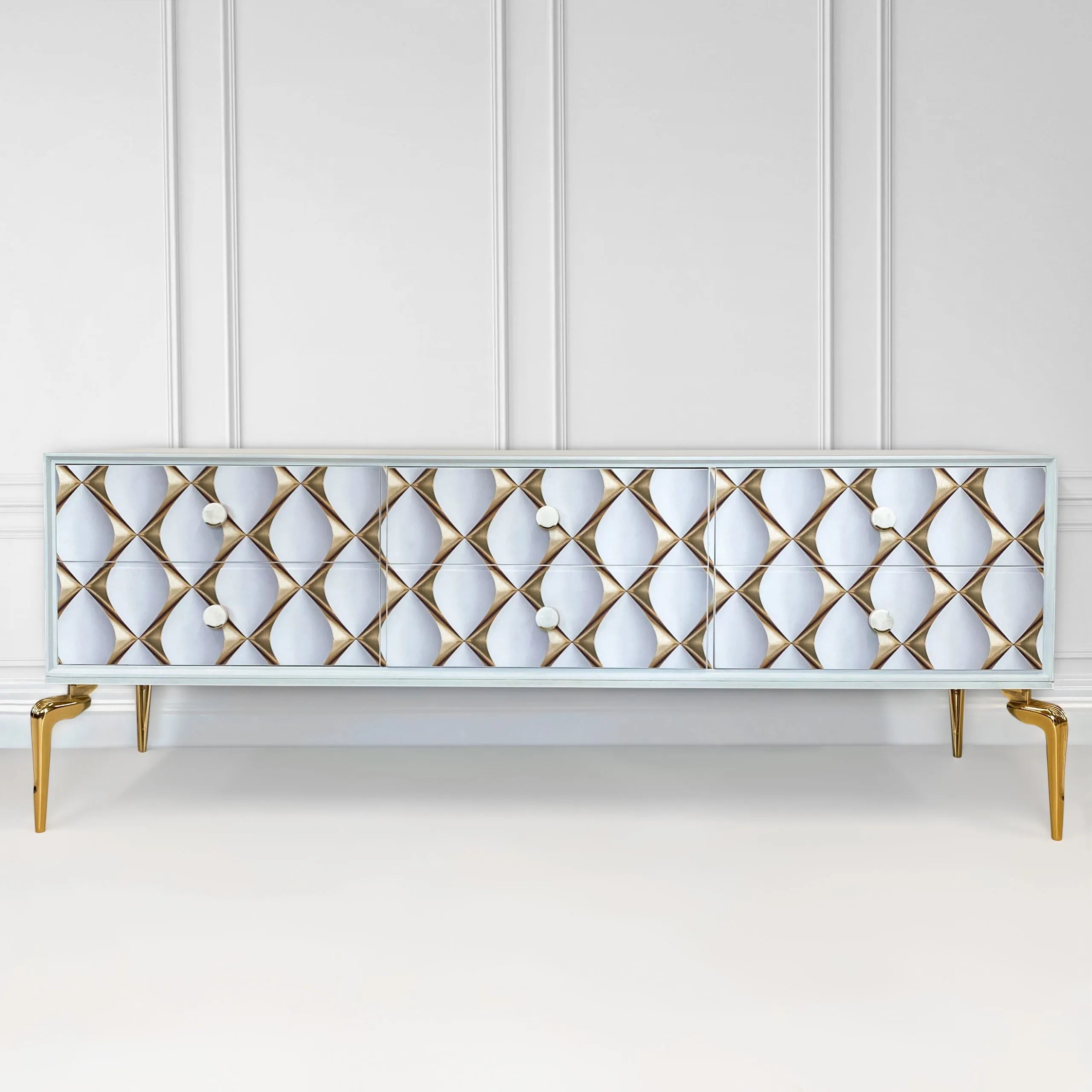 Painted White Sideboard - Gatsby Art Deco Vintage Sideboard in White and Gold
