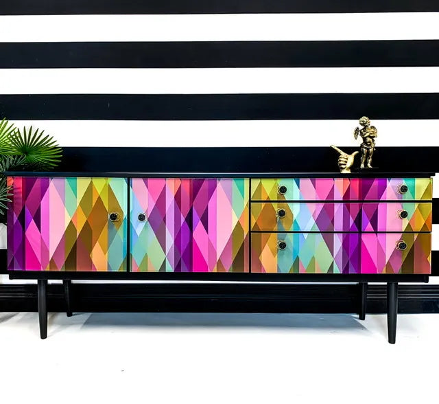 Geometric Painted Sideboard in Rainbow Prism