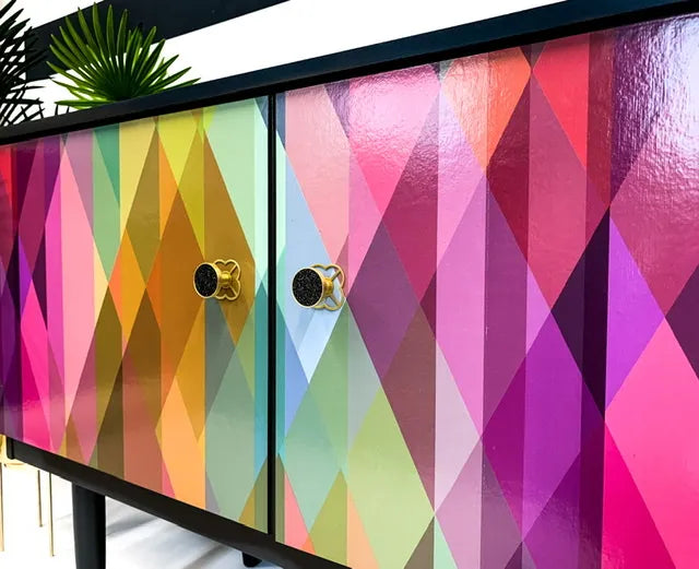 Geometric Painted Sideboard in Rainbow Prism