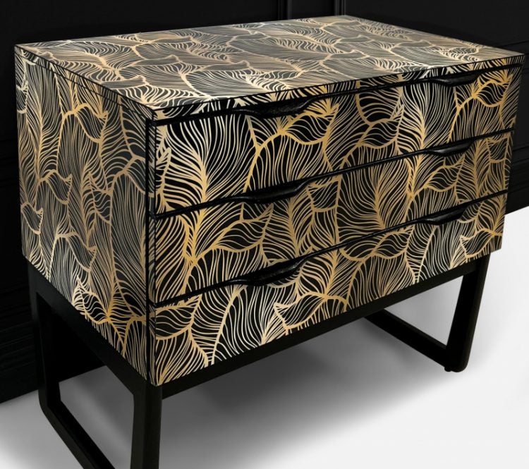Upcycled Painted Sideboard TV unit - Art Deco Gold Leaves
