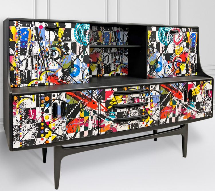 Modern Painted Sideboard with Abstract Graffiti