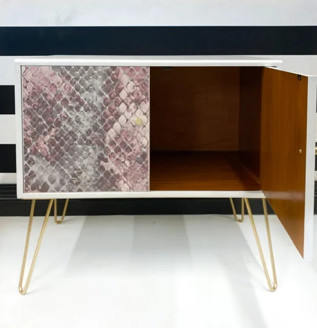 Painted Bathroom Cabinet in Pink and White Snakeskin - Shoe cabinet