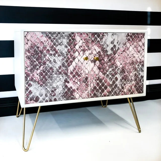 Painted Bathroom Cabinet in Pink and White Snakeskin - Shoe cabinet