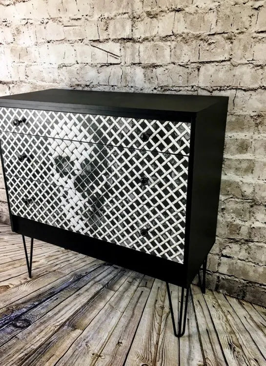Large Upcycled Retro Chest of Drawers with Skull Print