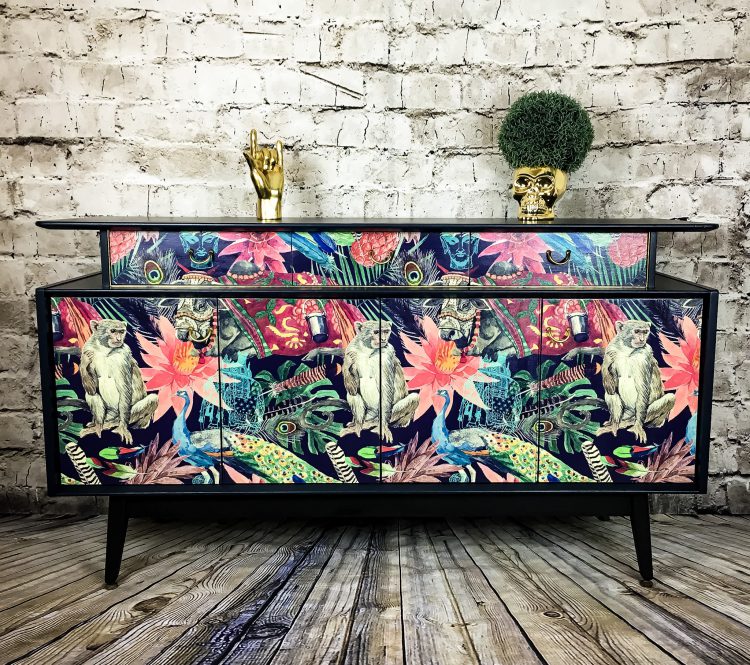 Retro Sideboard with Tropical Print Jungle Print