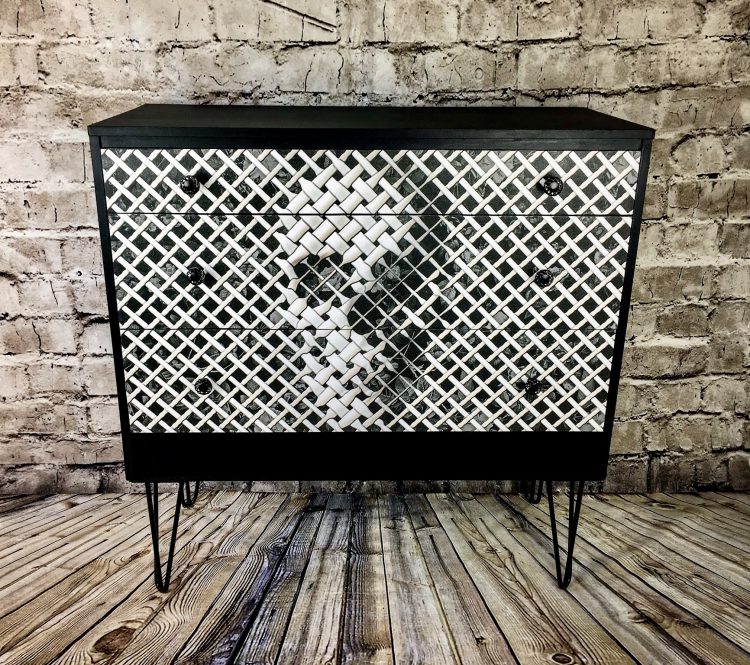 Large Upcycled Retro Chest of Drawers with Skull Print