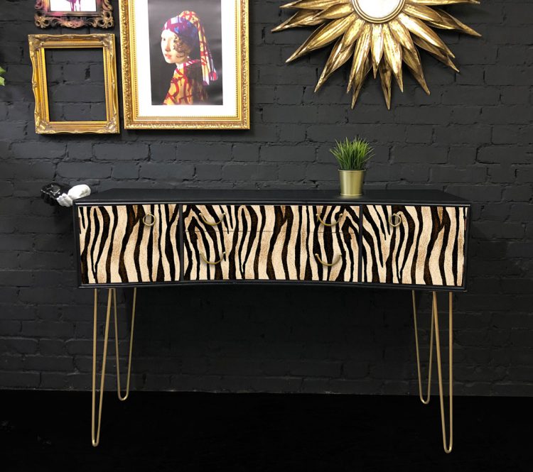 Vintage Upcycled Hall Table Tiger Print