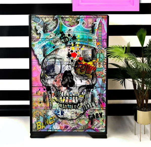 Upcycled Chest Of Drawers With Graffiti Skull by Rocksalt