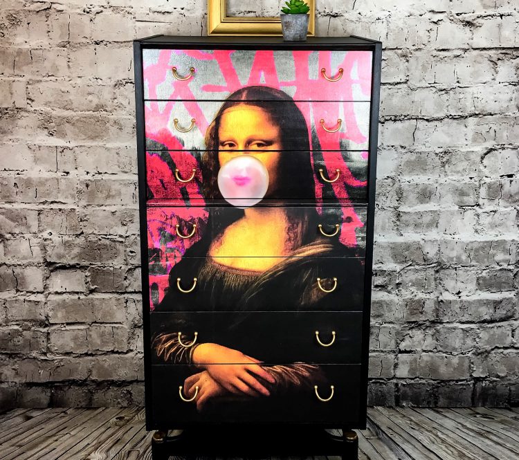 Upcycled Chest Of Drawers Tallboy with Mona Lisa