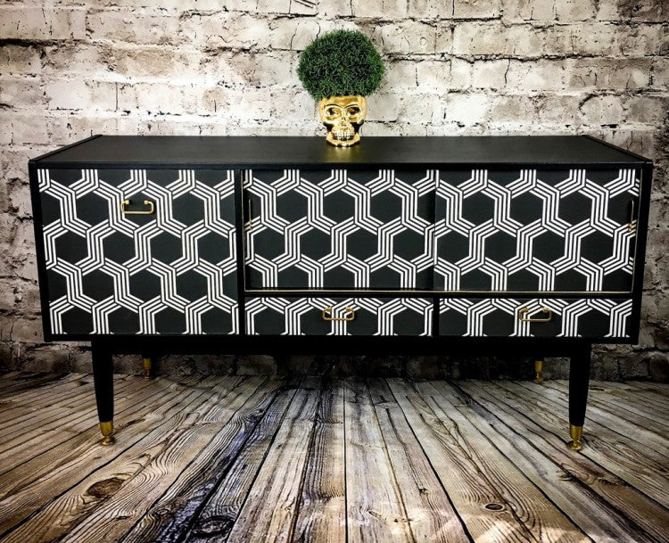 Upcycled G Plan Geometric Painted Sideboard