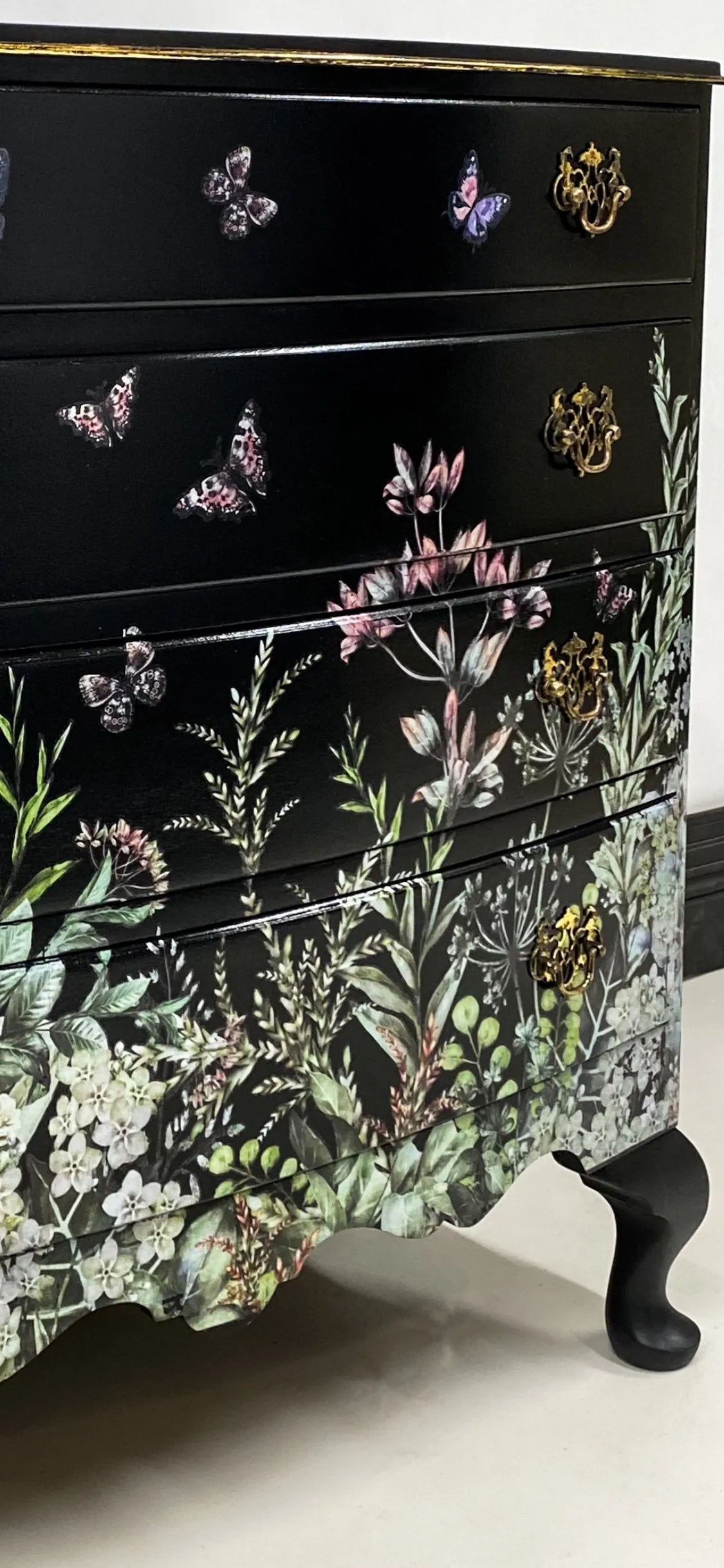 Painted Black Chest Of Drawers - Botanical