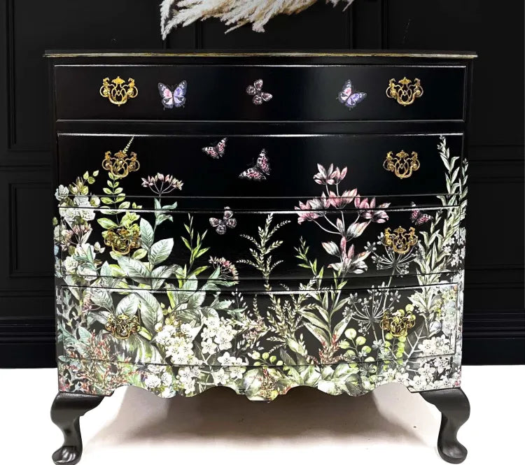 Painted Black Chest Of Drawers - Botanical