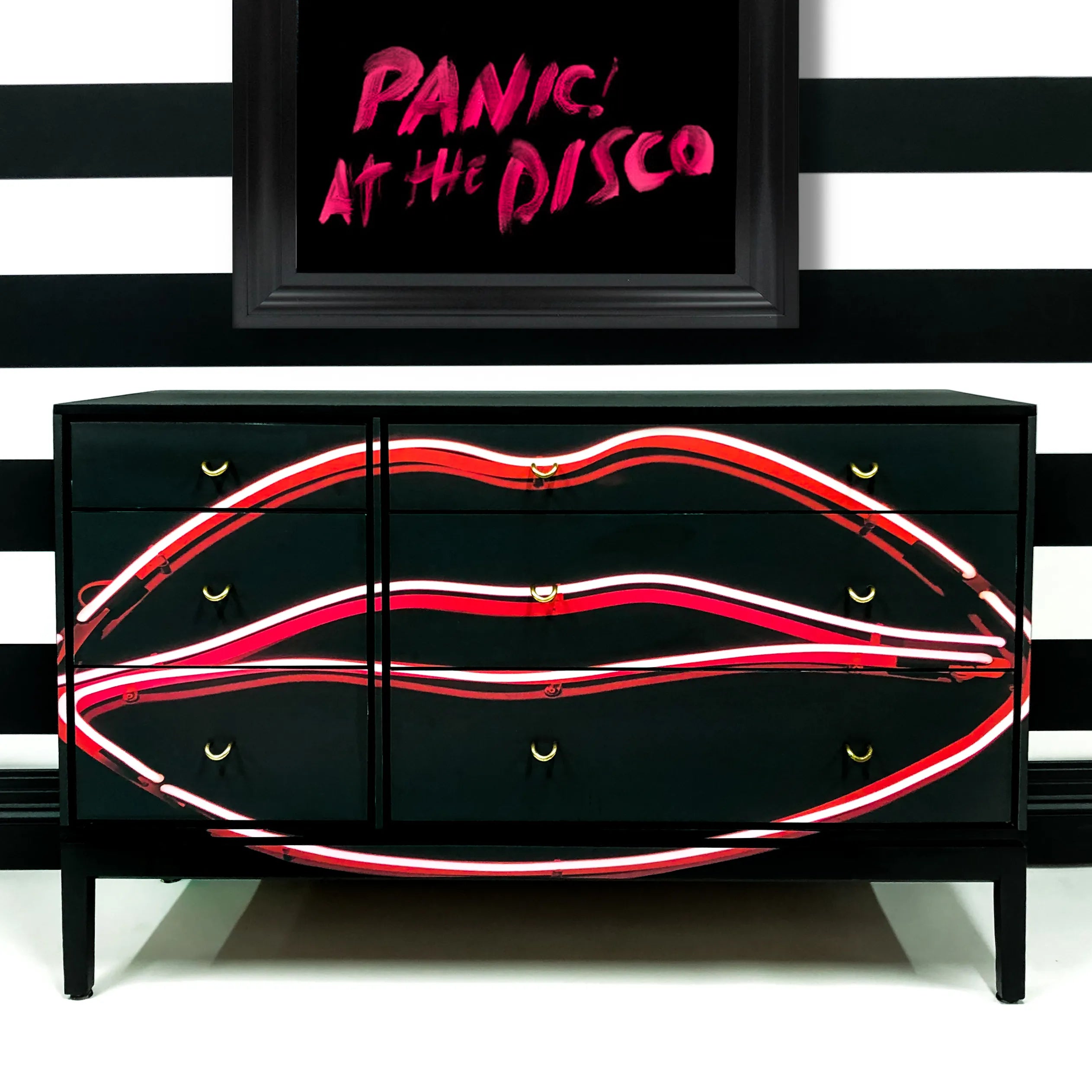 Retro Sideboard with Neon Lips