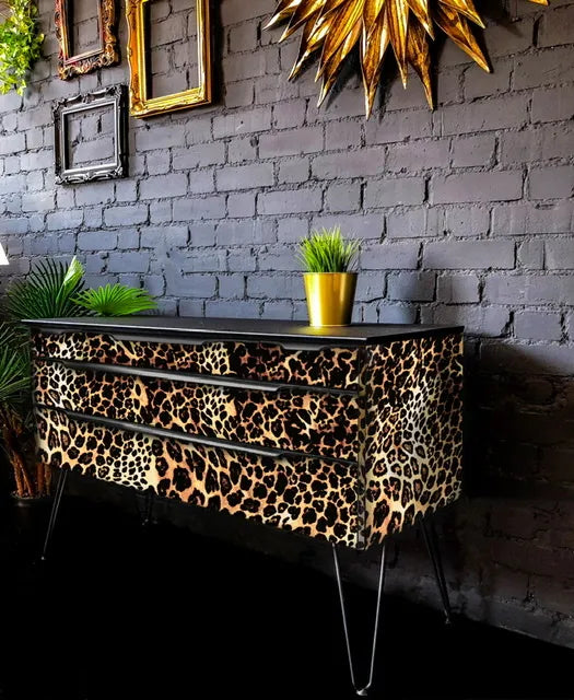 Upcycled Sideboard with Leopard print