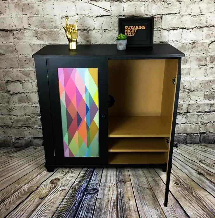 Upcycled TV cabinet with Prism print