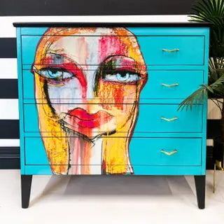 Upcycled Chest of Drawers Cubist Classic Art Painting