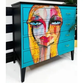 Upcycled Chest of Drawers Cubist Classic Art Painting